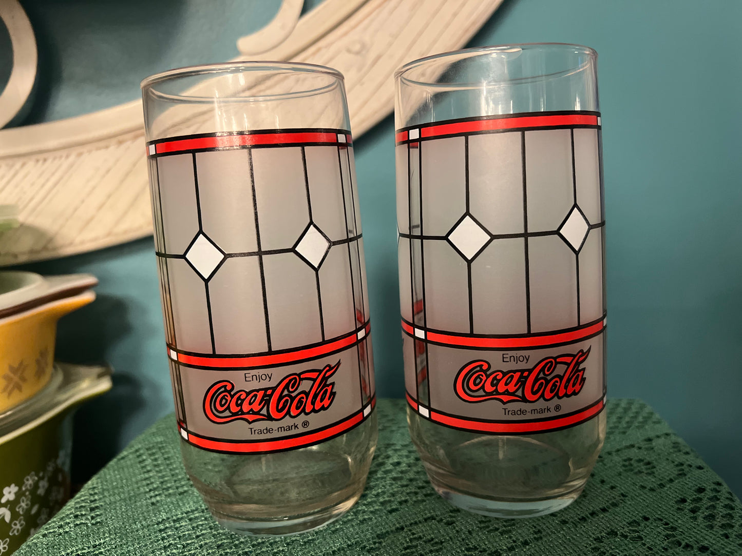 Vintage Coca-Cola Frosted Stained Glass Tumblers by Libbey – Set of 2 Retro Coke Glasses