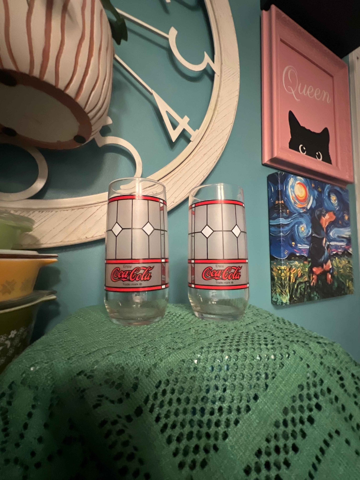 Vintage Coca-Cola Frosted Stained Glass Tumblers by Libbey – Set of 2 Retro Coke Glasses