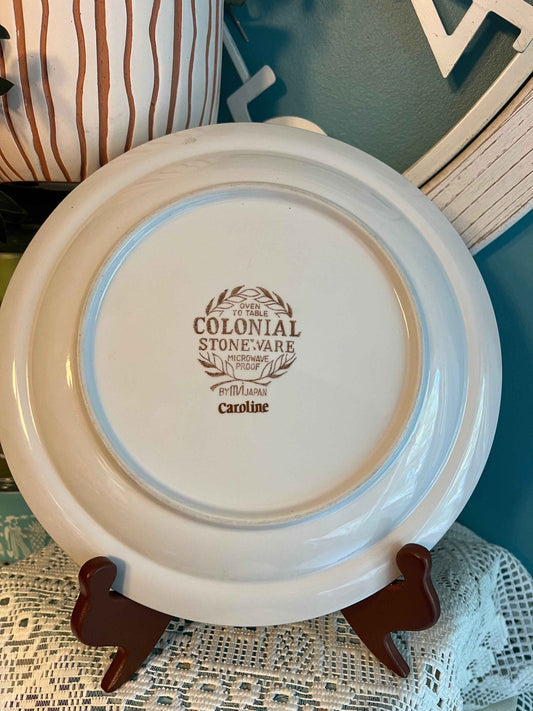 Vintage Colonial Stoneware Caroline Dinner Plate – 10.5” Orange Flower Pattern, Made in Japan