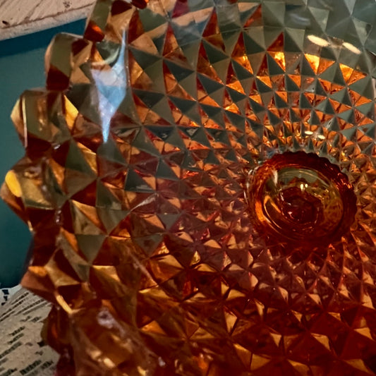 Vintage Westmoreland Amber Diamond Point Lidded Candy Dish – Glass Bowl Collectible - Dusty Treasures