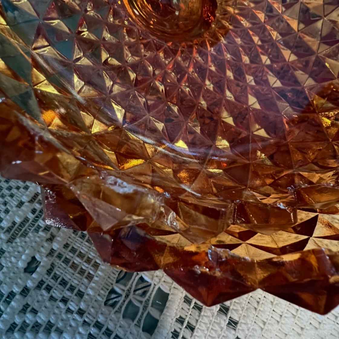 Vintage Westmoreland Amber Diamond Point Lidded Candy Dish – Glass Bowl Collectible