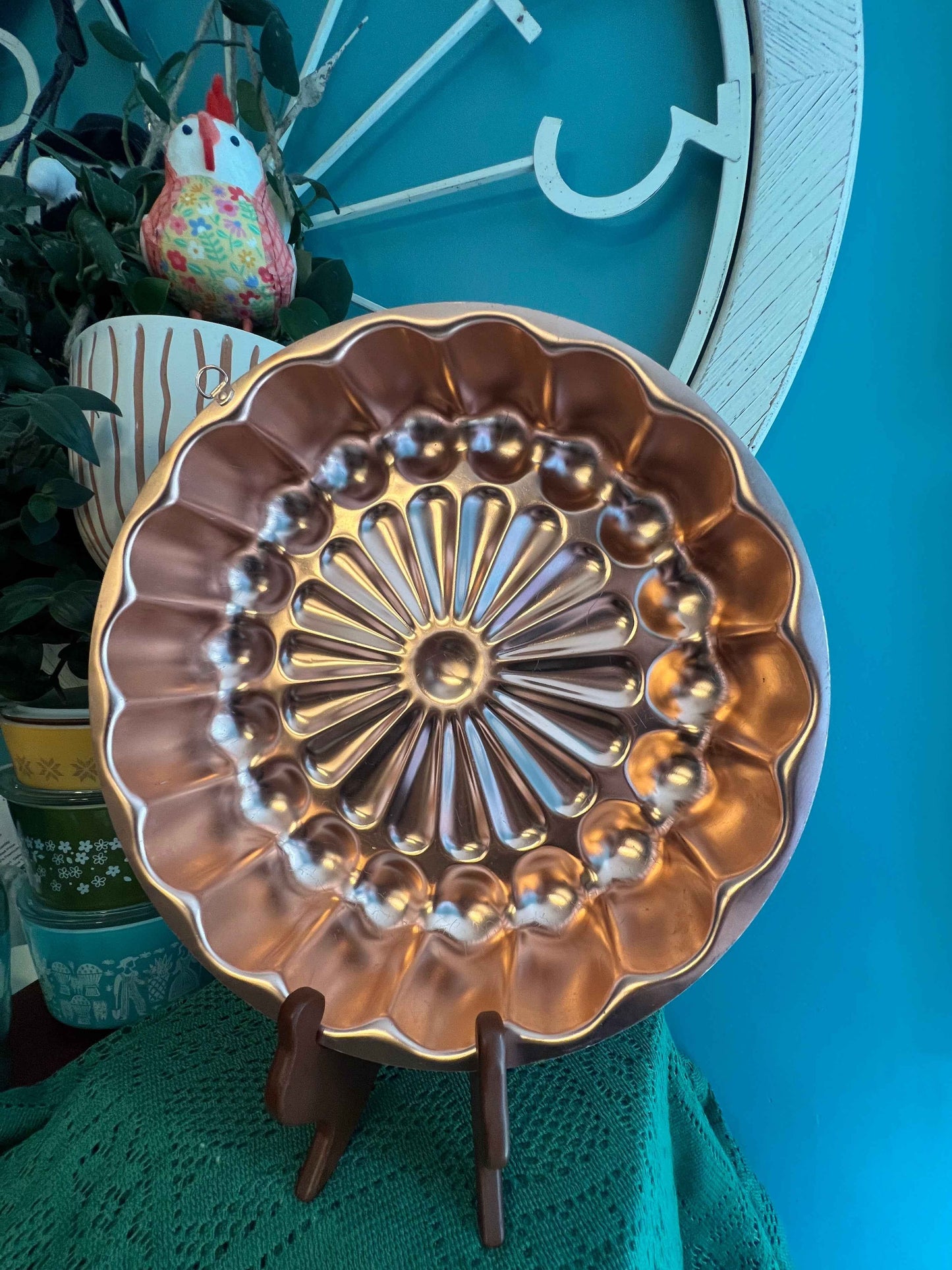 Oversized Vintage Copper Tin Jello Mold – Starburst Daisy Flower Pattern, Farmhouse Wall Decor