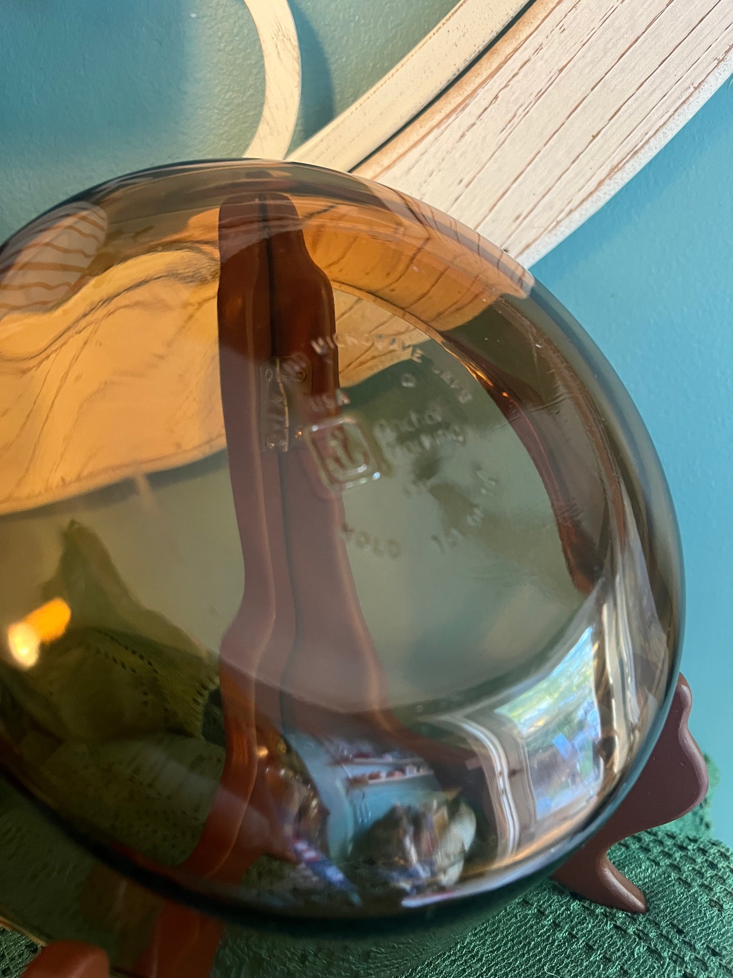Oven and microwave safe vintage amber glass casserole dish
