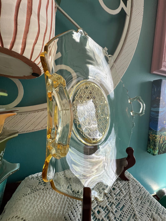 Vintage Lancaster Yellow Depression Glass Tray with Handles – 12.5" x 10.75" - Dusty Treasures