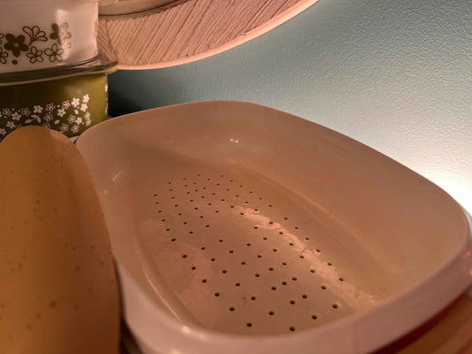 Vintage 3pc Tupperware Steamer – Harvest Gold Vegetable & Rice, 1273-3 with Divider