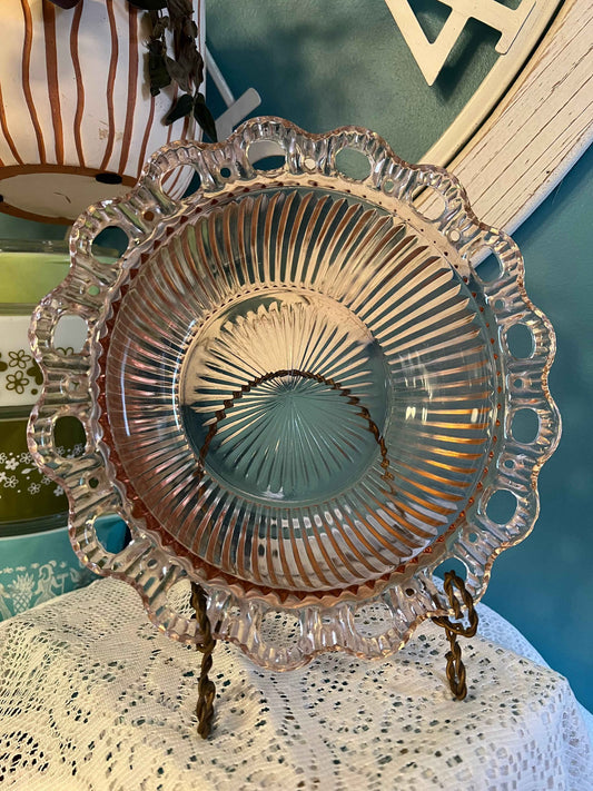 Vintage Anchor Hocking Open Lace Old Colony Salad Bowl | 9.5" | Collectible Glassware