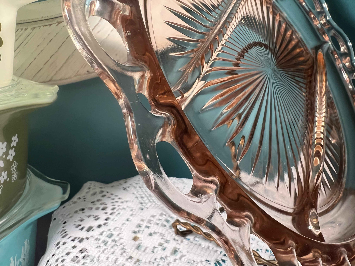 Vintage Anchor Hocking Old Colony Lace Edge Pink Depression Glass Divided Relish Dish | 3 Sections