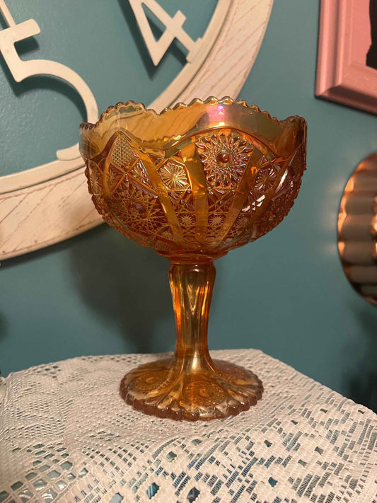 Imperial Glass Carnival Luster Vase Marigold | Tall Carnival Glass Decor | Vintage Art Glass