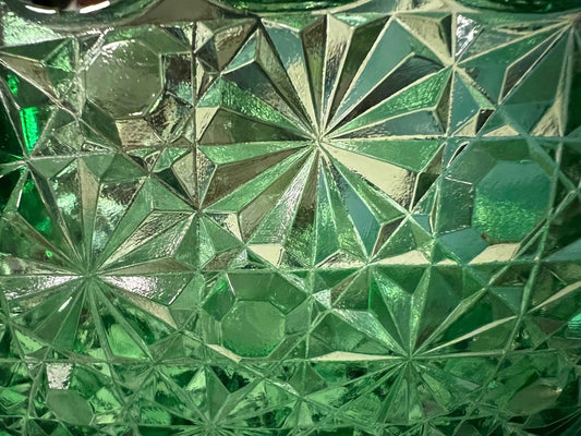 Imperial Glass Daisy Button Green Basket | 6.25" Vintage Cut Glass | Vintage Glassware