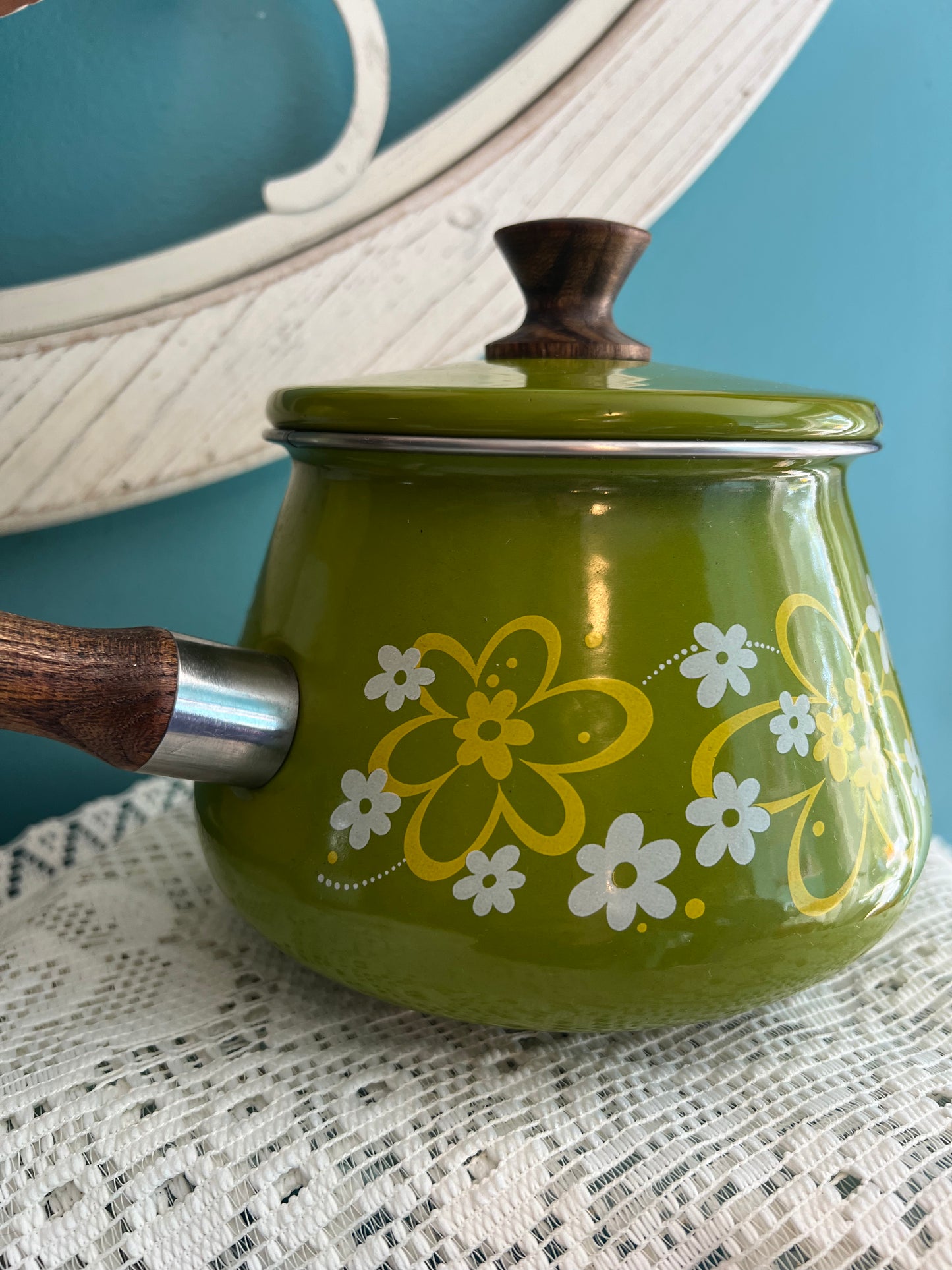 Olive green fondue pot