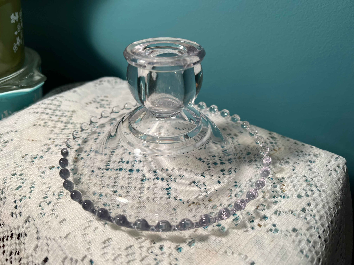 Imperial Glass Candlewick Clear Flat Candleholder | Stem 3400 | Beaded Edge
