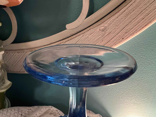 Vintage Indiana Glass Blue Diamond Point Pedestal Compote – 7” Tall
