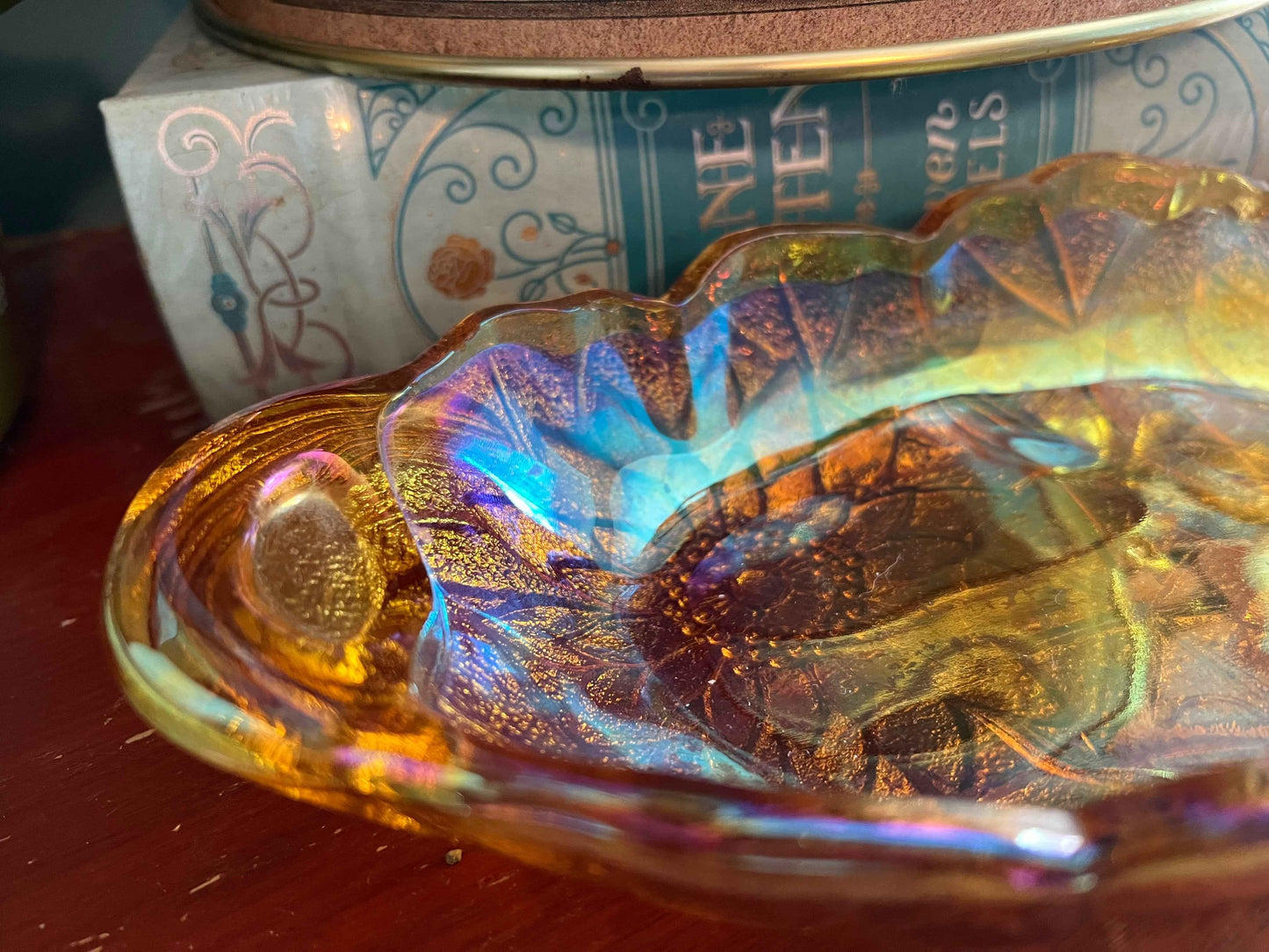 Indiana Glass Lily Pons orange Carnival Glass Bowl | Vintage Glassware | Collectable Depression Glass