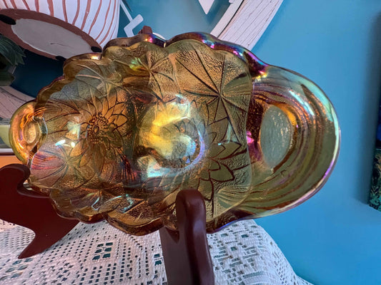 Indiana Glass Lily Pons orange Carnival Glass Bowl | Vintage Glassware | Collectable Depression Glass