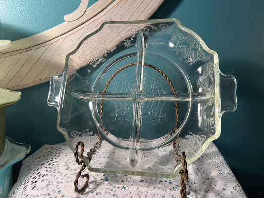 Indiana Glass Lorain Basket Pattern Divided Relish Tray | Vintage Glassware