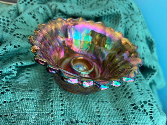 Vintage Indiana Glass Co Marigold Carnival Glass Candle Holder – Wild Rose Pattern