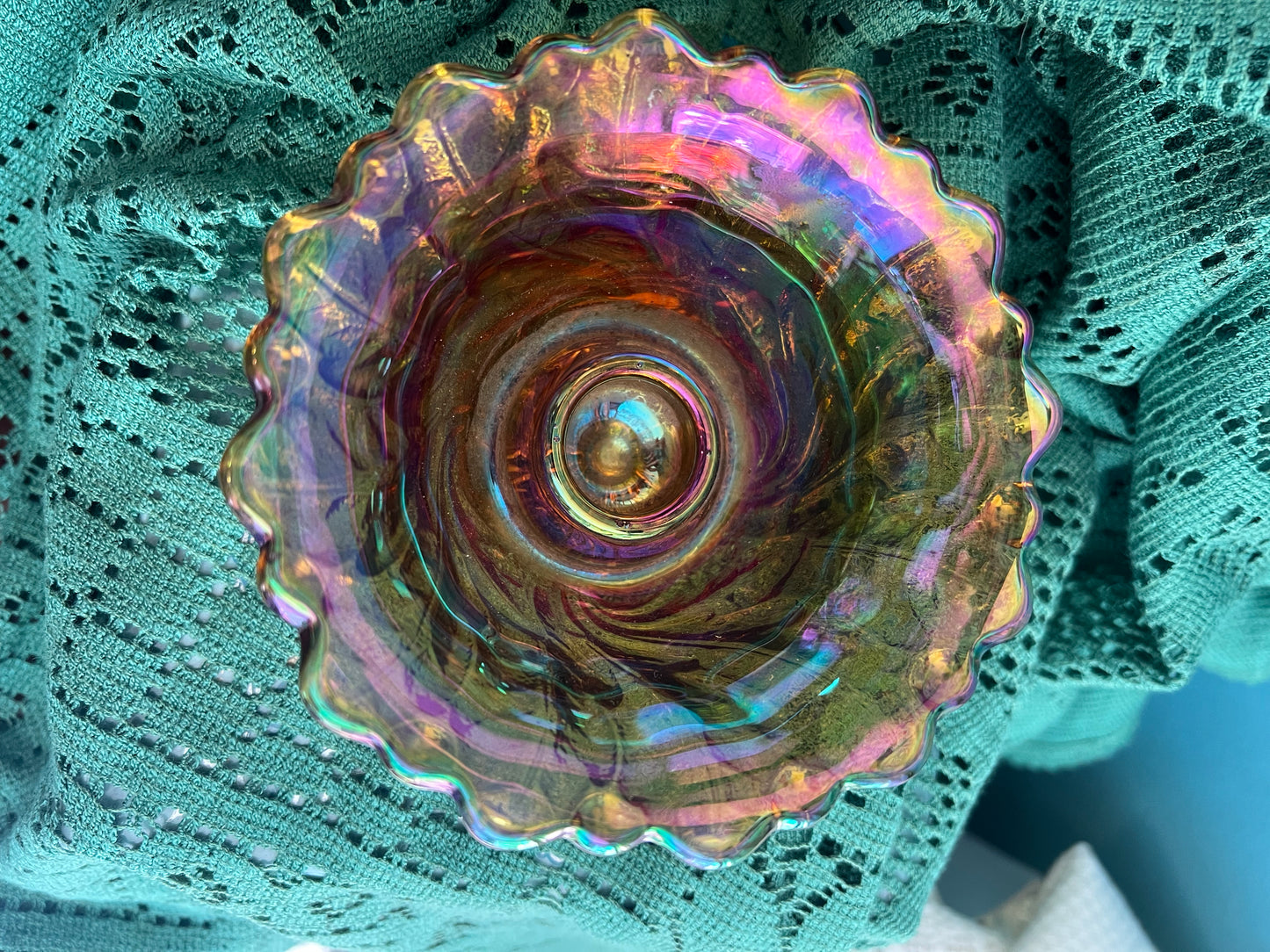 Collectible marigold carnival glass candlestick