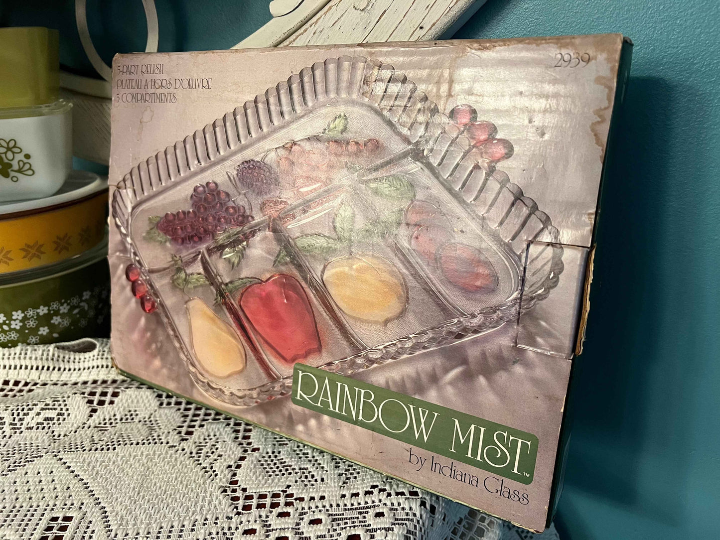 Vintage Indiana Glass Rainbow Mist Fruit Tray – 12.5"x9" Colorful Depression Glass