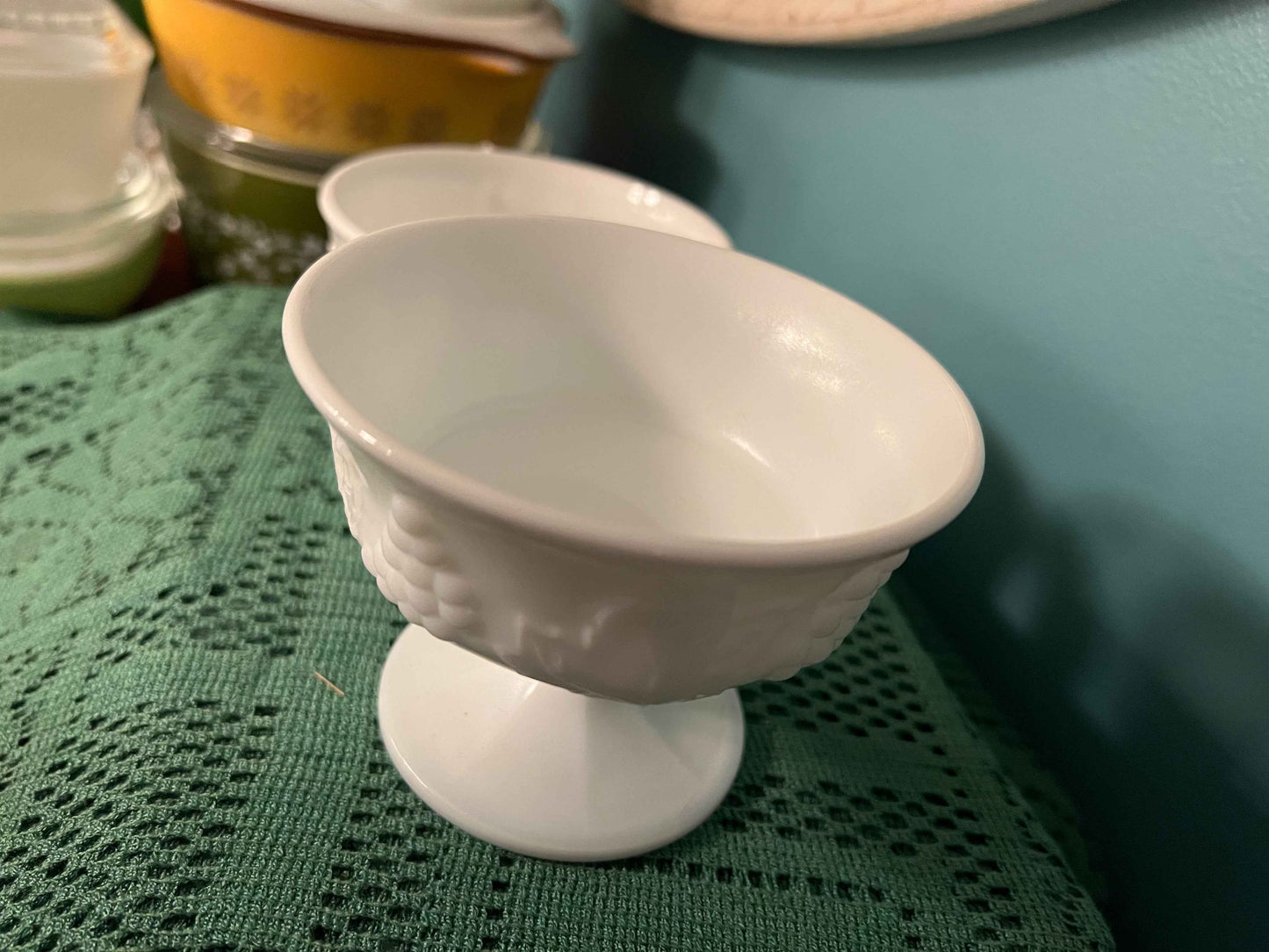 Vintage Milk Glass Set – Indiana Glass Compote Sherbet Bowl & Colony Harvest Grape Tea Cup