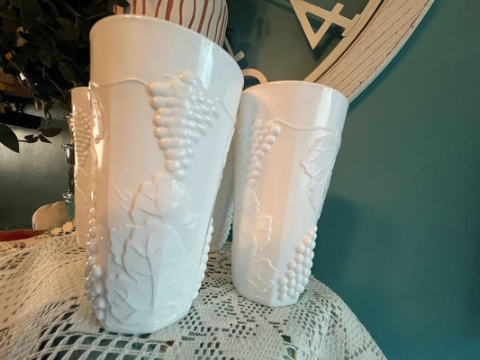 Set of 4 Vintage Indiana Glass Harvest Colony Milk Glass Tumblers – 1960s