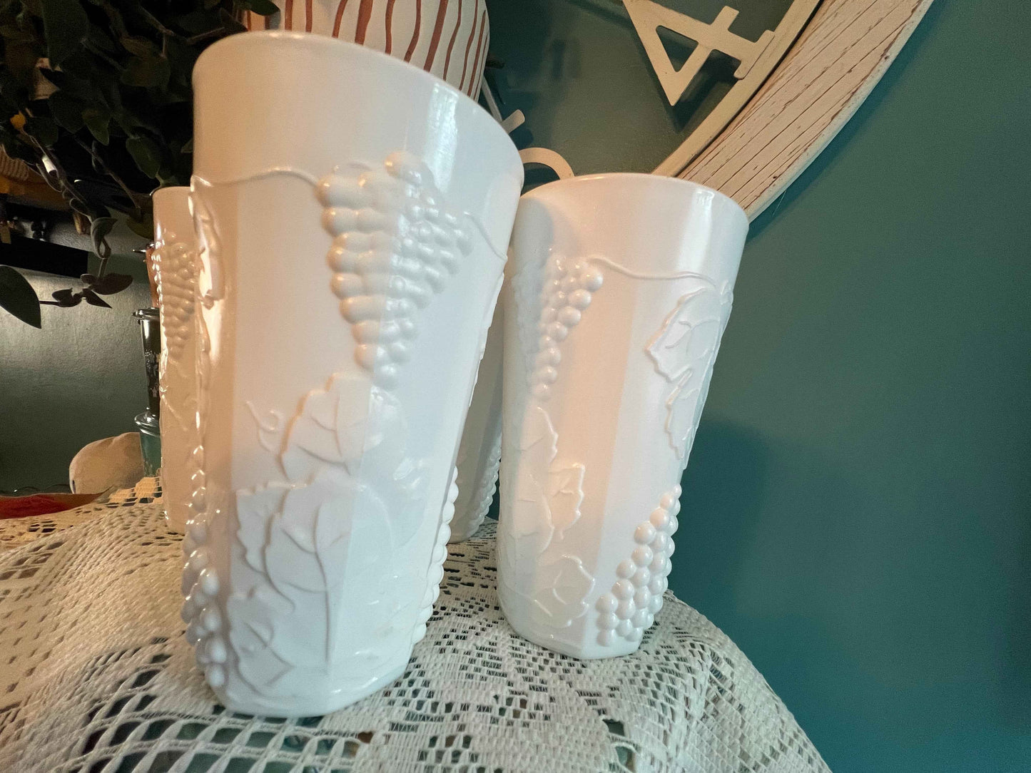 Set of 4 Vintage Indiana Glass Harvest Colony Milk Glass Tumblers β 1960s