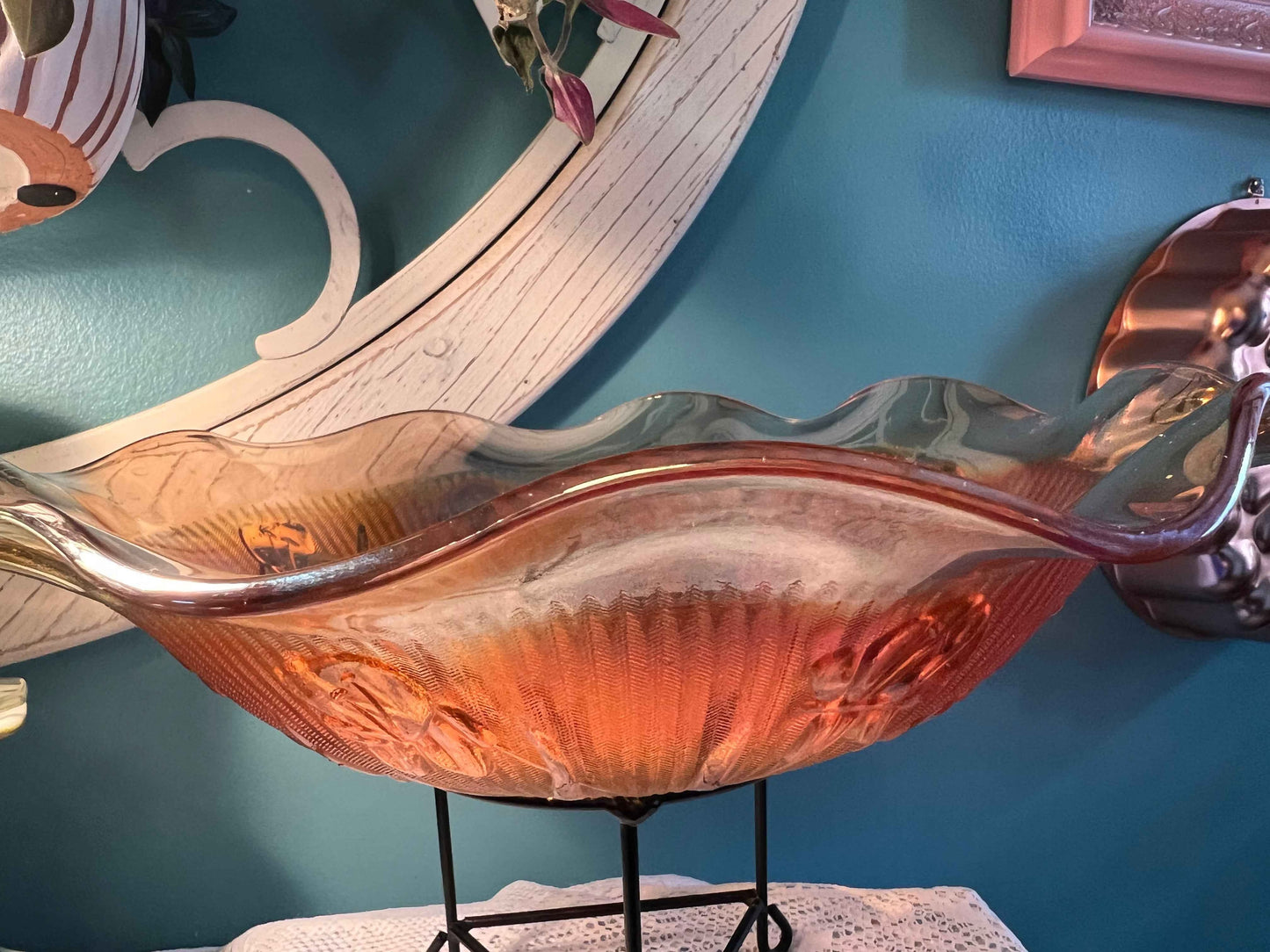 Jeanette Glass Iris & Herringbone Marigold Carnival Glass Bowl | 11.5" | Vintage Collectible