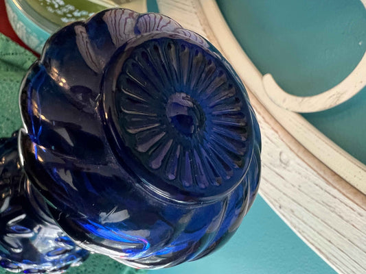 Vintage Jim Beam Cobalt Blue Glass Bottle Decanter with Cork Lid – Kentucky Derby Collectible – 1970s Empty Display Bottle