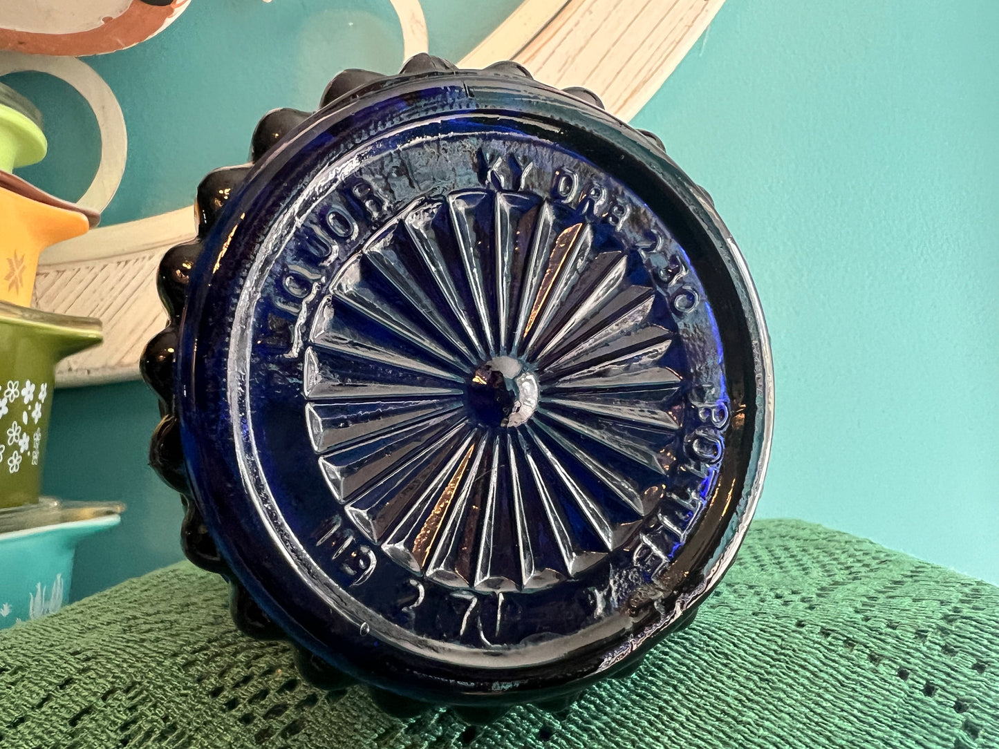 Jim Beam cobalt blue glass decanter with original cork lid