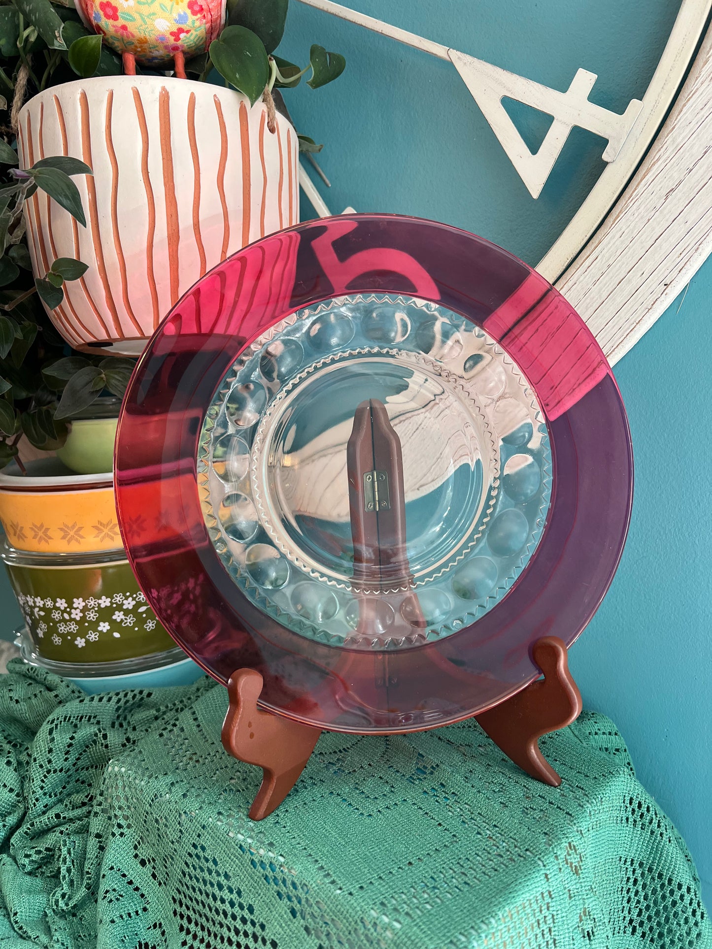 ruby red thumbprint dinner plate by Indiana Glass