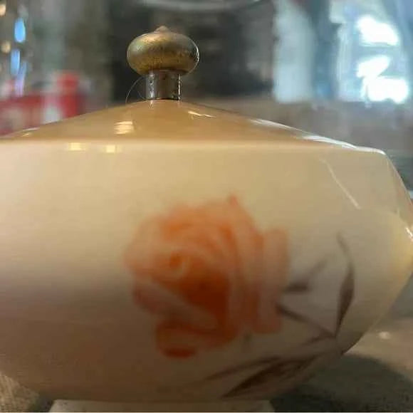 Vintage Knowles Serenade Sugar Bowl & Creamer Set – Peach Rose Design, 1950s USA