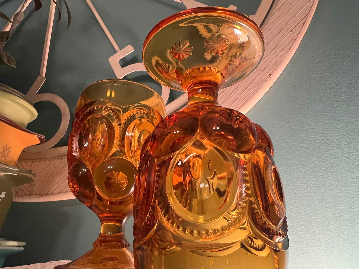 Vintage L.E. Smith “Moon and Stars” Amber Glass Goblets – Set of 2