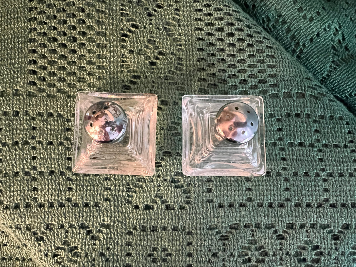 Vintage Irice pyramid ribbed glass salt and pepper shakers from mid-century America