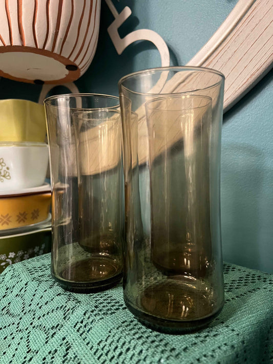 Libbey Bolero Tawny 16 oz Tumblers Set of 4 – Midcentury Modern MCM Brown Glass Highball Glasses