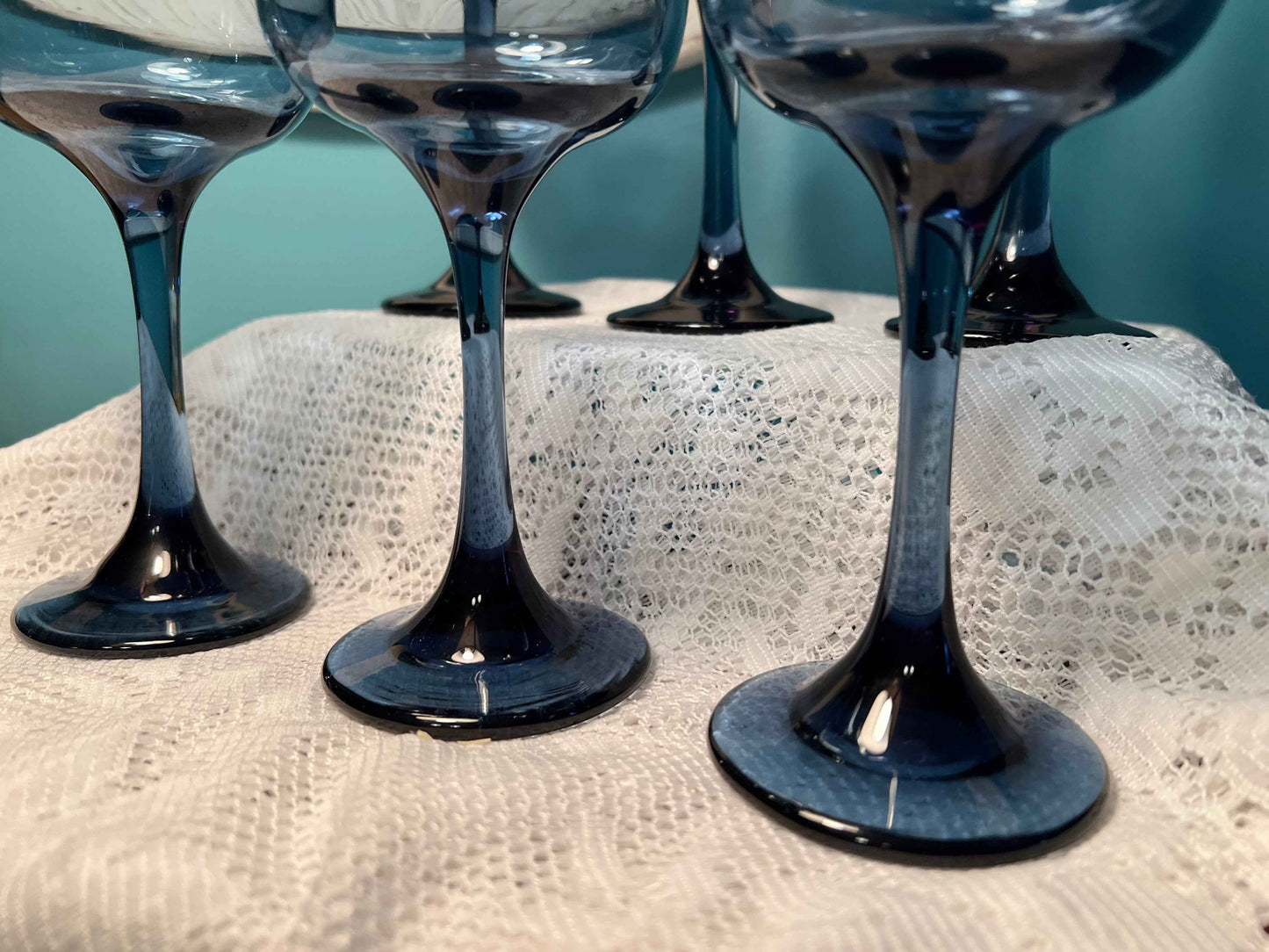 Libbey Dusky Blue Tulip Glasses | 8 oz Stem Goblets | Set of 6 Vintage