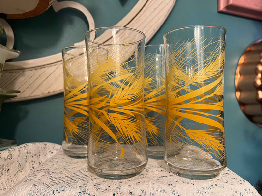 Vintage Libbey Golden Harvest Glasses & Pitcher Set | 10 oz Glasses & 72 oz Pitcher
