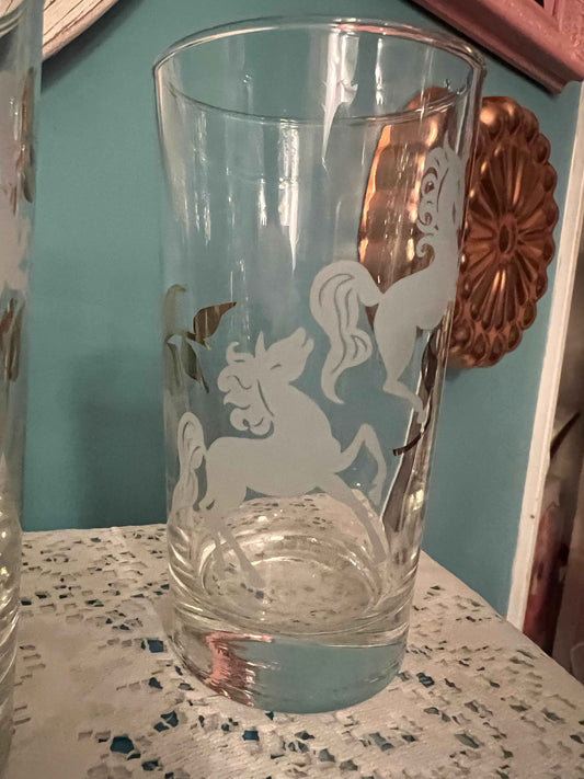 Vintage Libbey Highball Glasses - Prancing Colts | 5" | Vintage Drinking Glasses