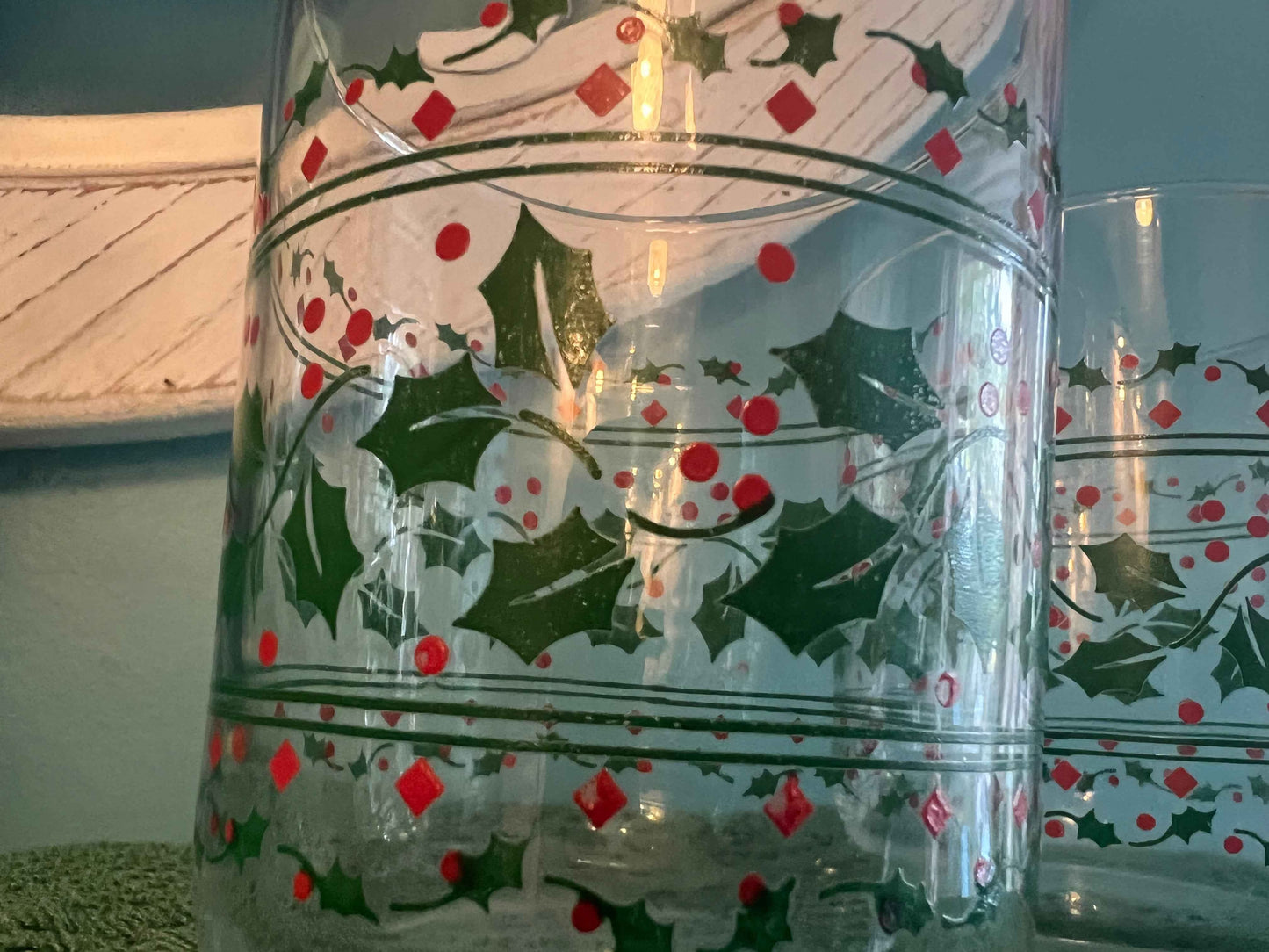Vintage Libbey Glass Christmas Holly Berry Tumblers – Set of 2 Rocks Drinking Glasses