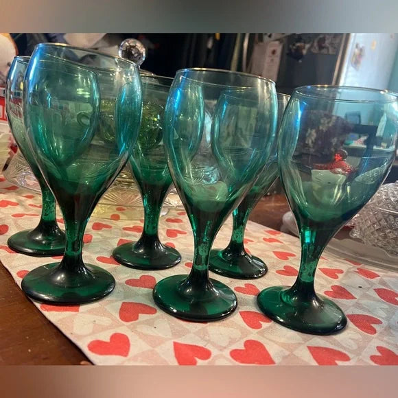 Libbey Juniper Green Gold Rim Wine Glasses