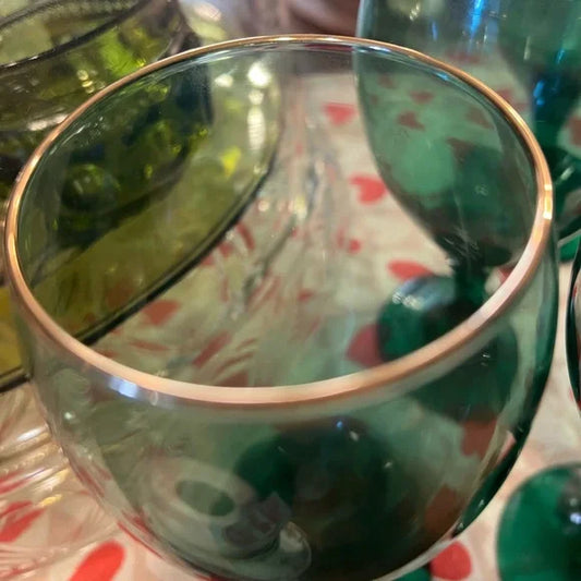 Vintage Gold Rim Green Libbey Glass