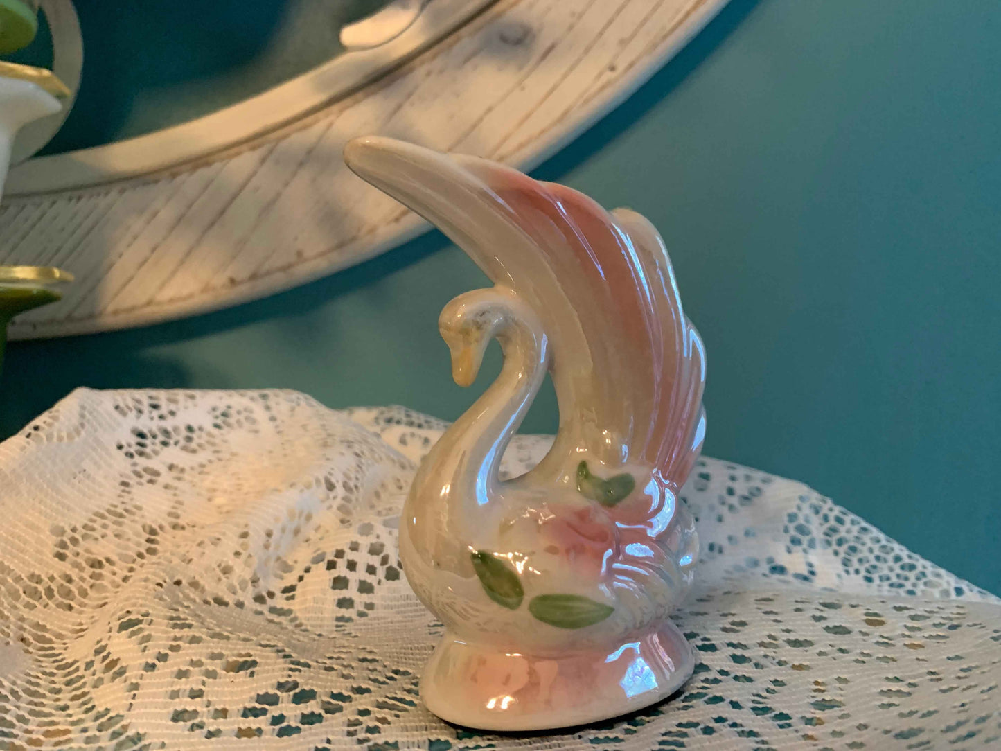 Vintage Lusterware Swan Vases β Set of 3 | Mid-Century Home Decor | Collectible Iridescent Ceramics