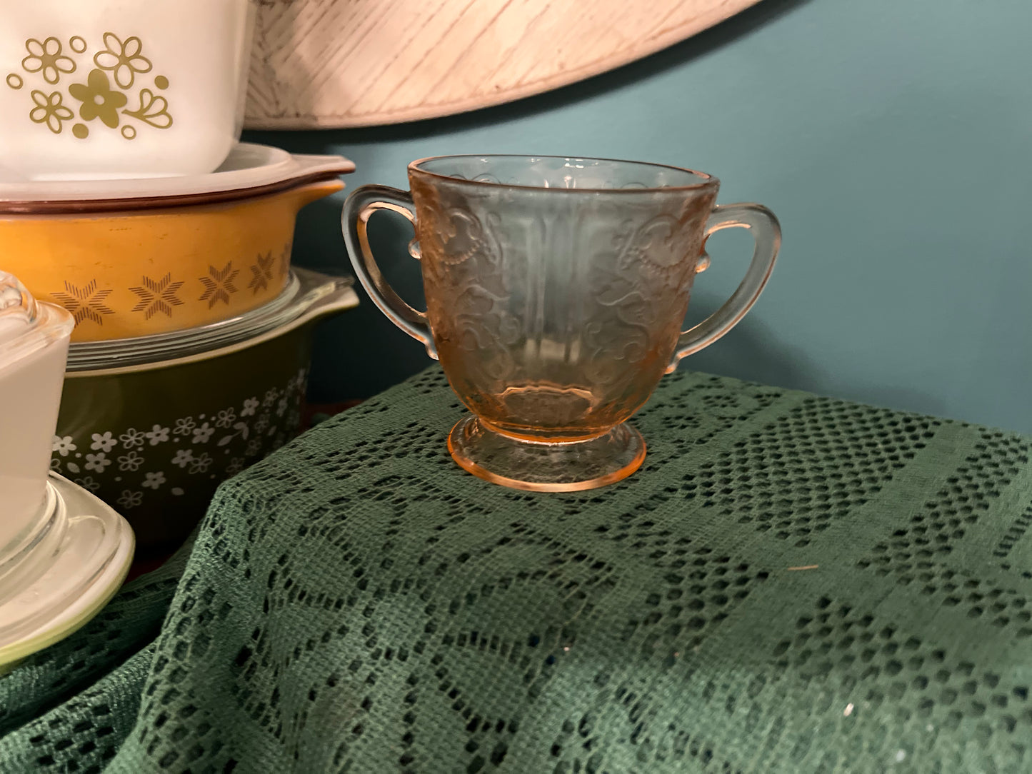 Vintage Depression Glass pink sugar bowl for display or tabletop