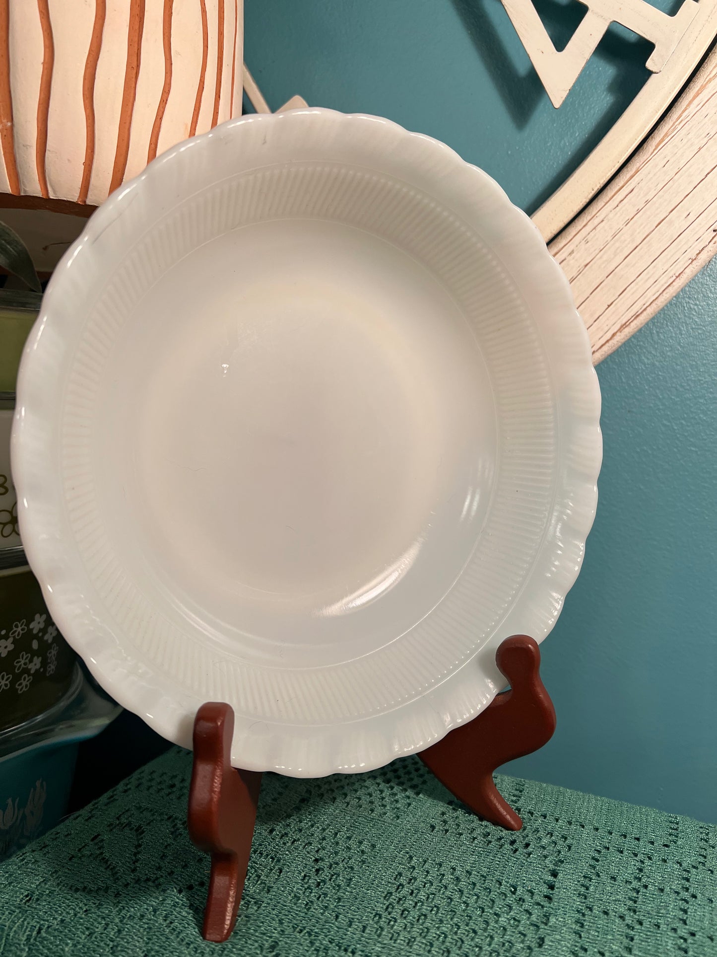 Vintage MacBeth Evans White Oxford milk glass serving bowl, 9” wide, 2⅜” deep