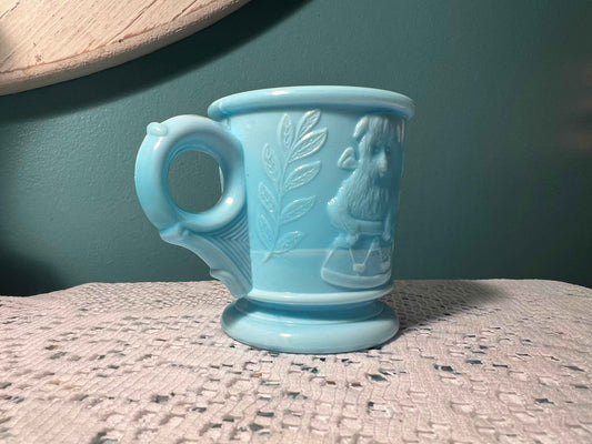 Vintage Mosser Glass Child’s Mug | Dog & Cat Basket Design | Blue Slag Swirl EAPG Cup | Vintage Glassware