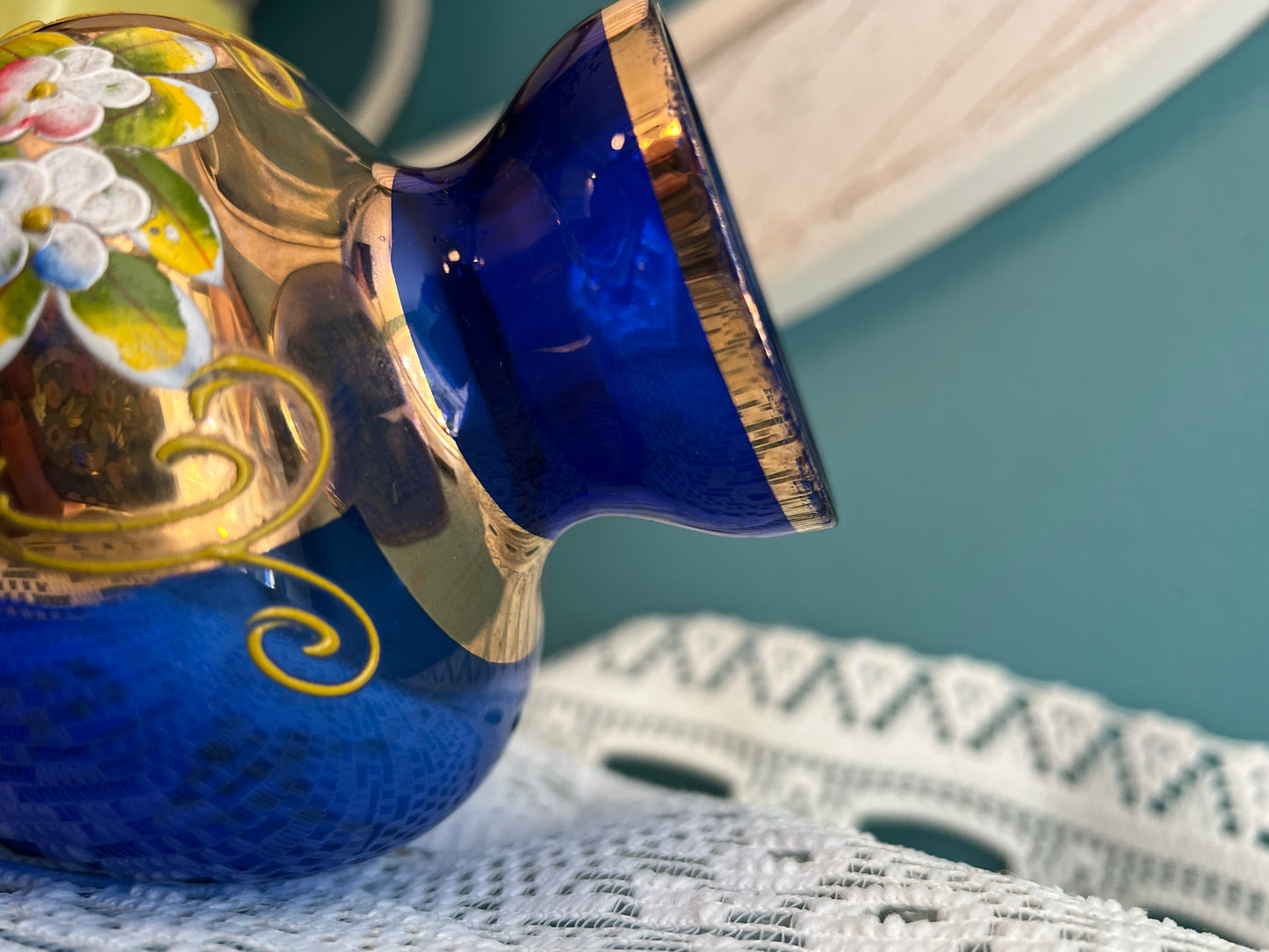Vintage cobalt blue floral vase for home décor or gifting