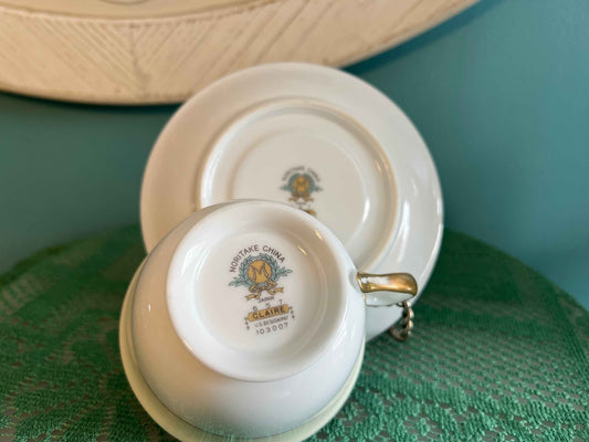 Noritake Claire Footed Teacup & Saucer Set (Pattern 657) - Set of 2 | Vintage Japanese Porcelain