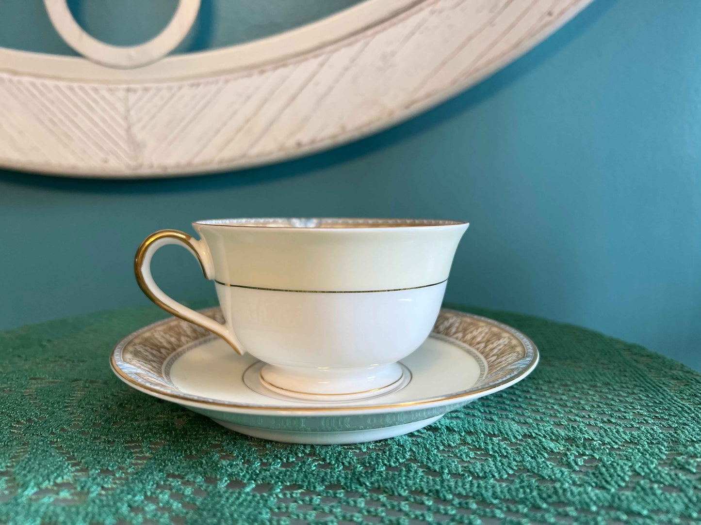Noritake Claire Footed Teacup & Saucer Set (Pattern 657) - Set of 2 | Vintage Japanese Porcelain