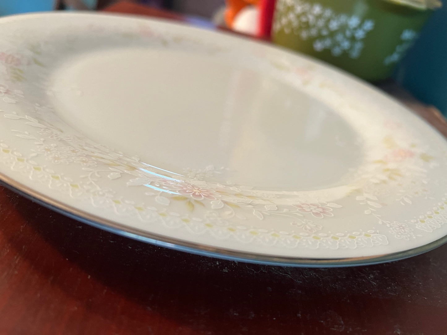 Vintage Noritake Temptation Dinner Plate β Pink Floral Embossed Fine China with Silver Rim