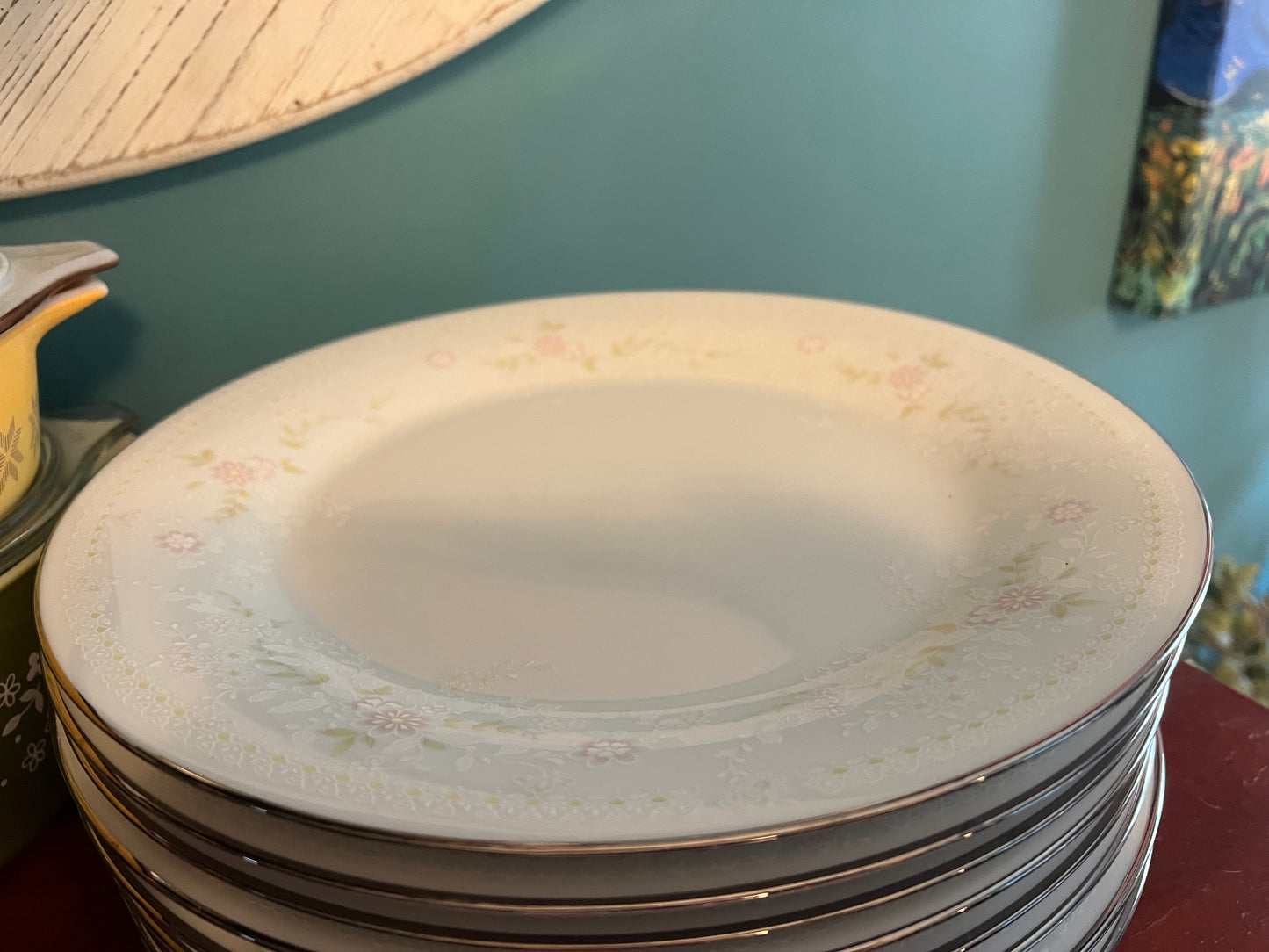 Vintage Noritake Temptation Dinner Plate β Pink Floral Embossed Fine China with Silver Rim