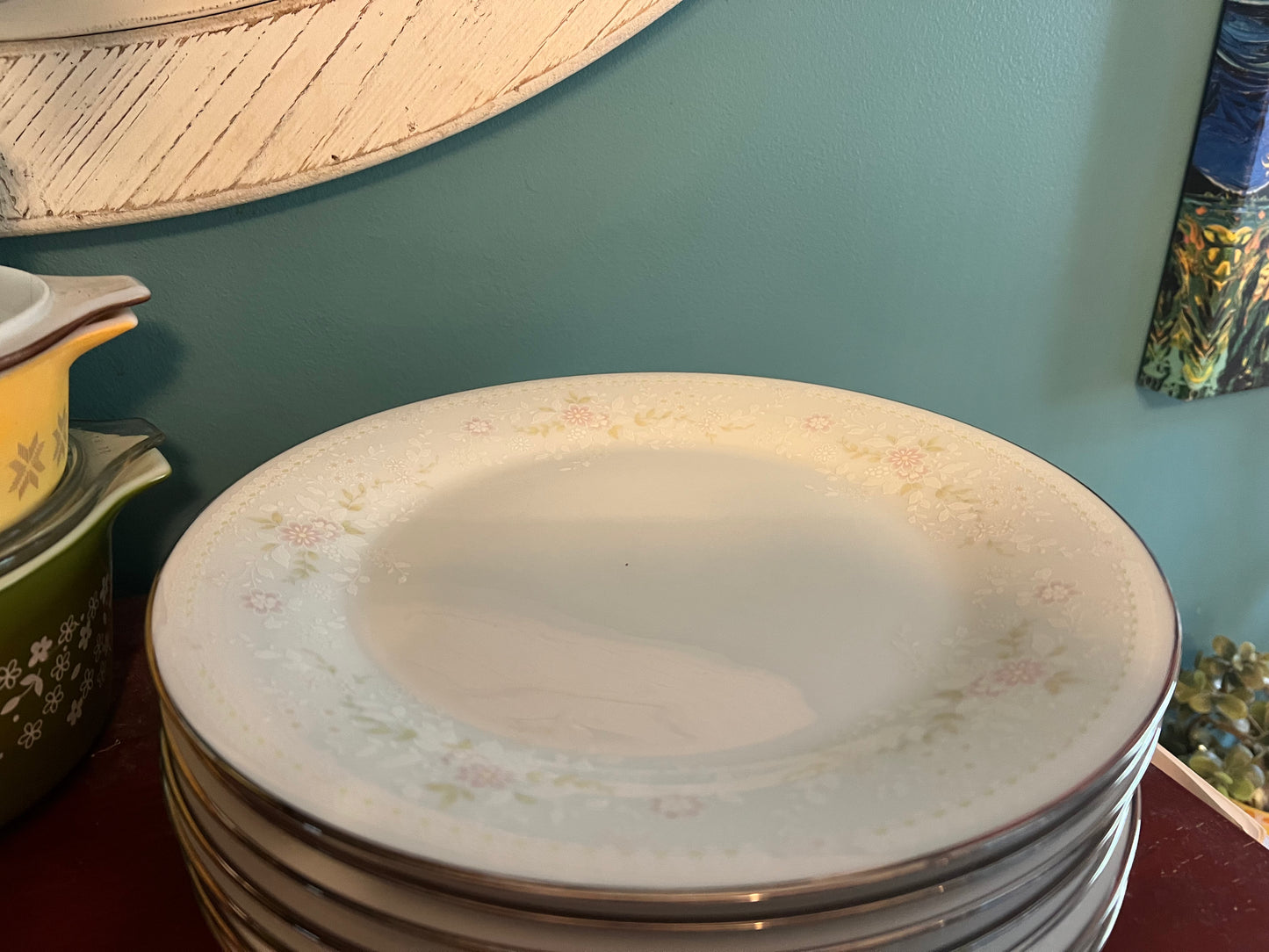 Noritake Dinner Plates with Embossed Floral Design