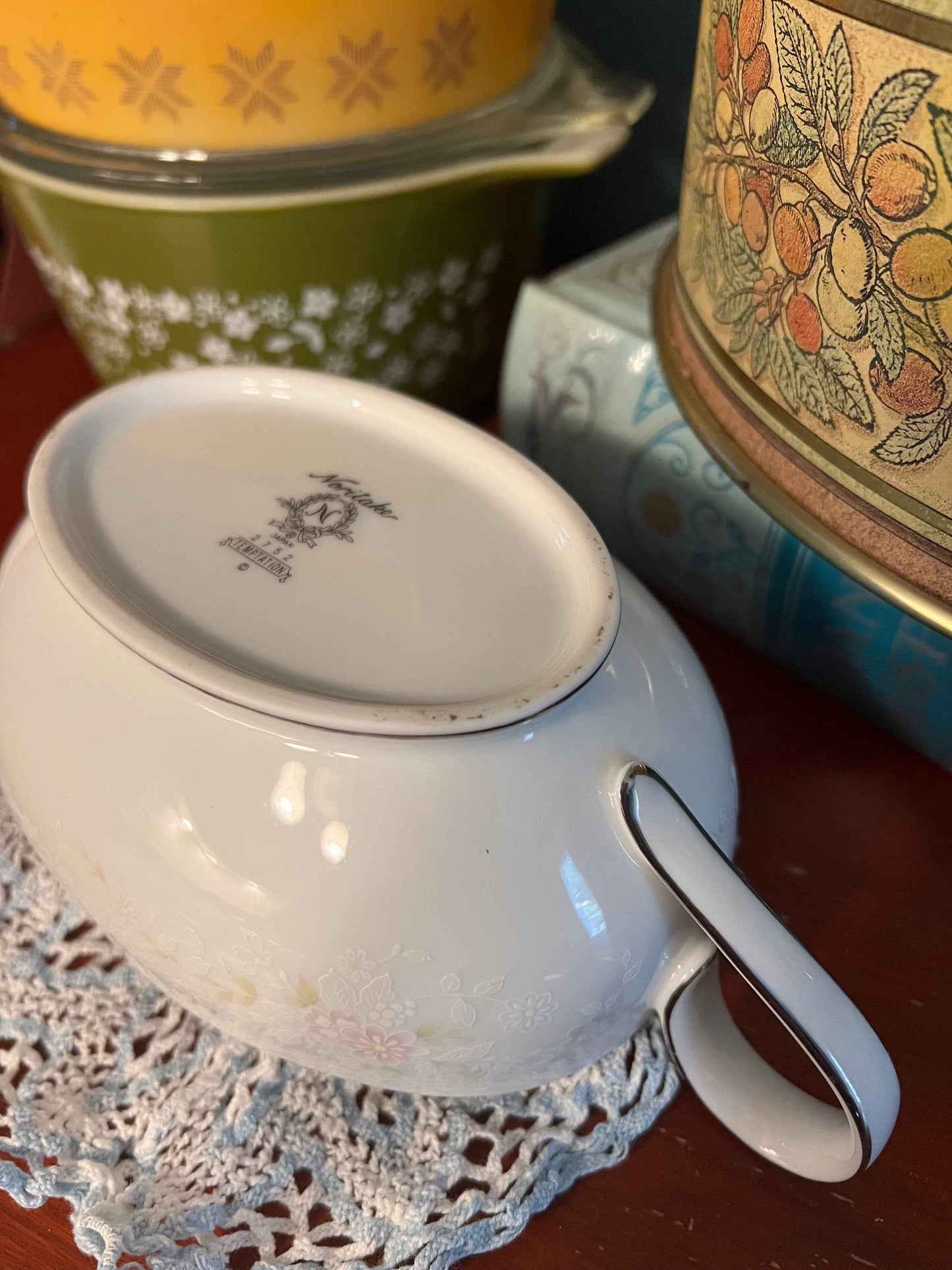 Vintage Noritake Temptation Gravy Bowl with Underplate | Collectible Fine China | Floral Dinnerware